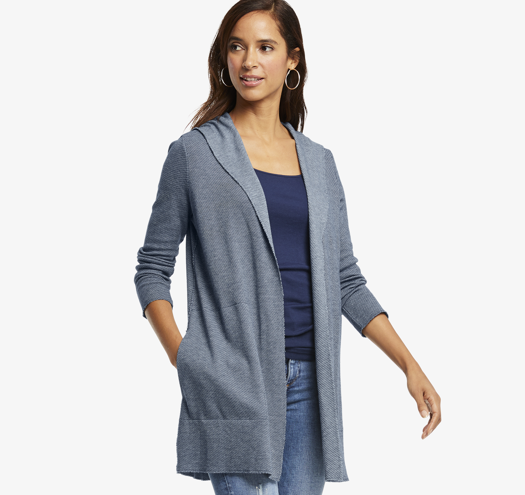 Image of Johnston & Murphy Women's Open-Front Hoodie - Navy/Cream - Size XS