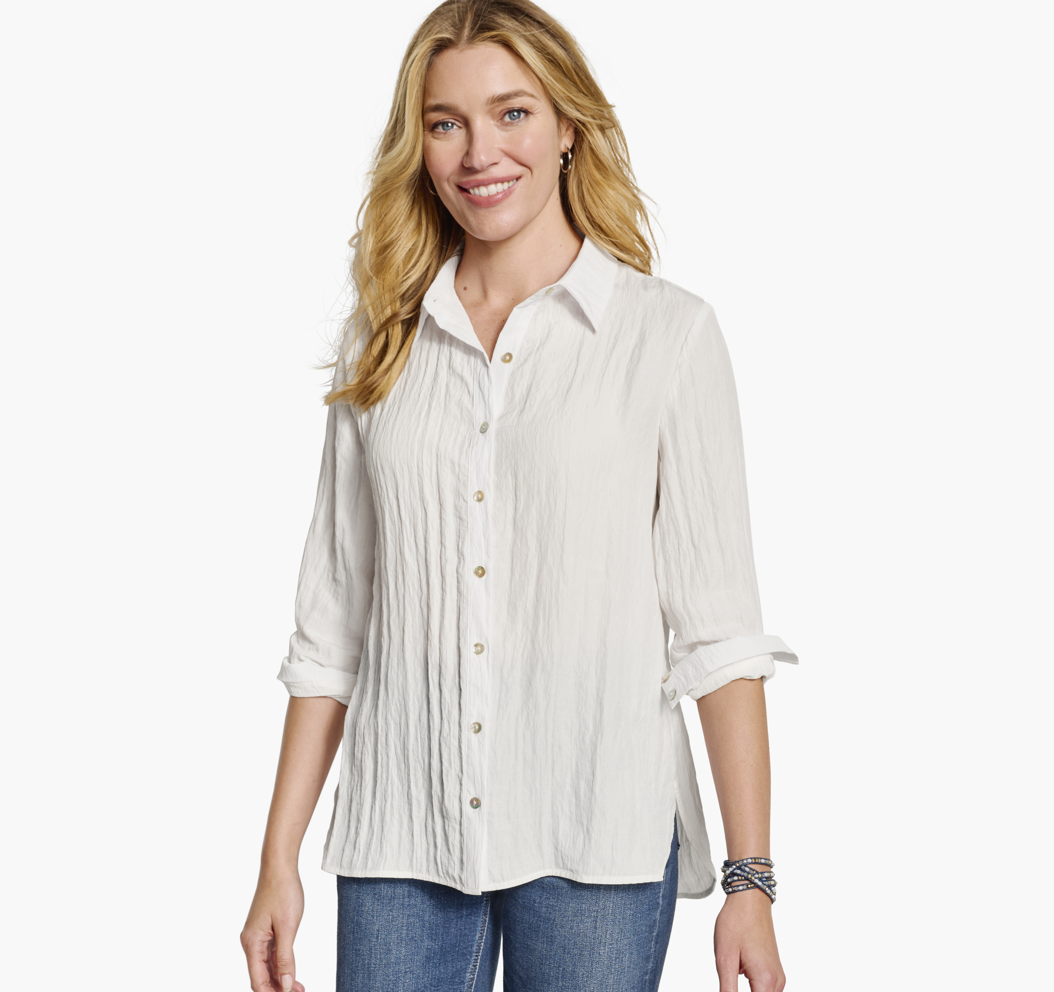 Crinkle Button-Front Shirt image number null
