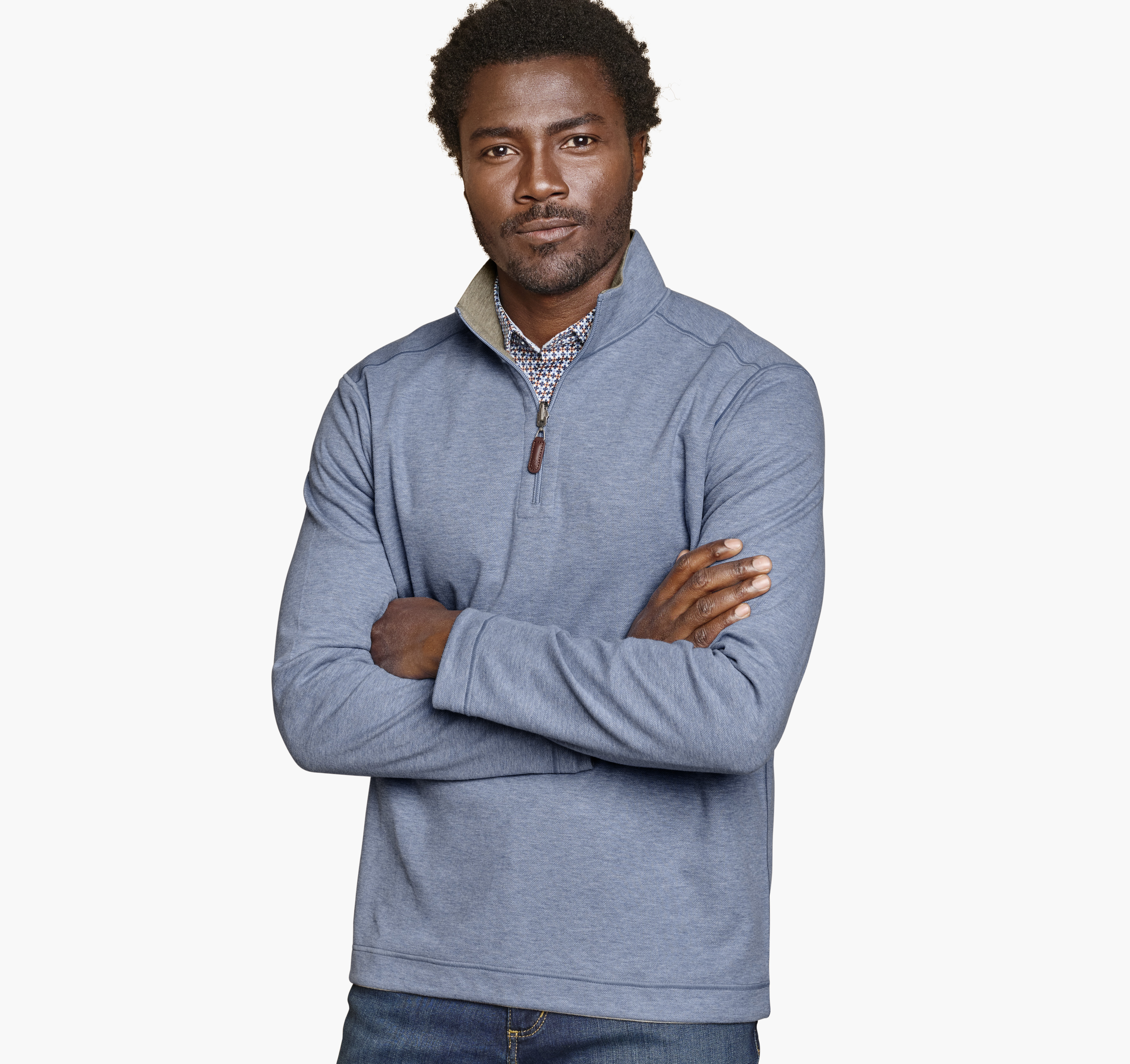 Johnston & Murphy Men's Icon Reversible Quarter-Zip - Light Blue/Taupe - Size S - Regular