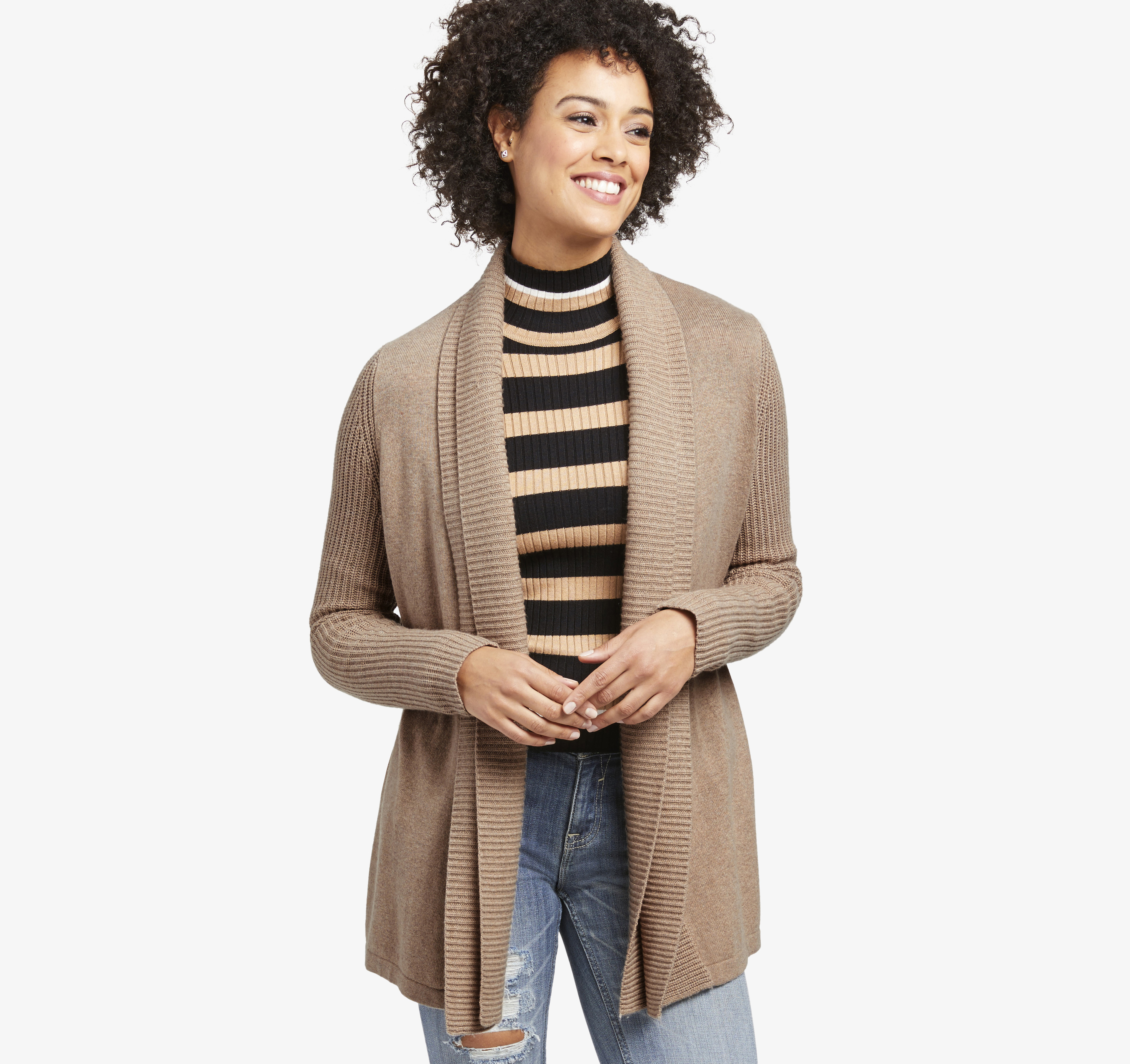 Image of Johnston & Murphy Women's Double-Lapel Cardigan - Oatmeal - Size M