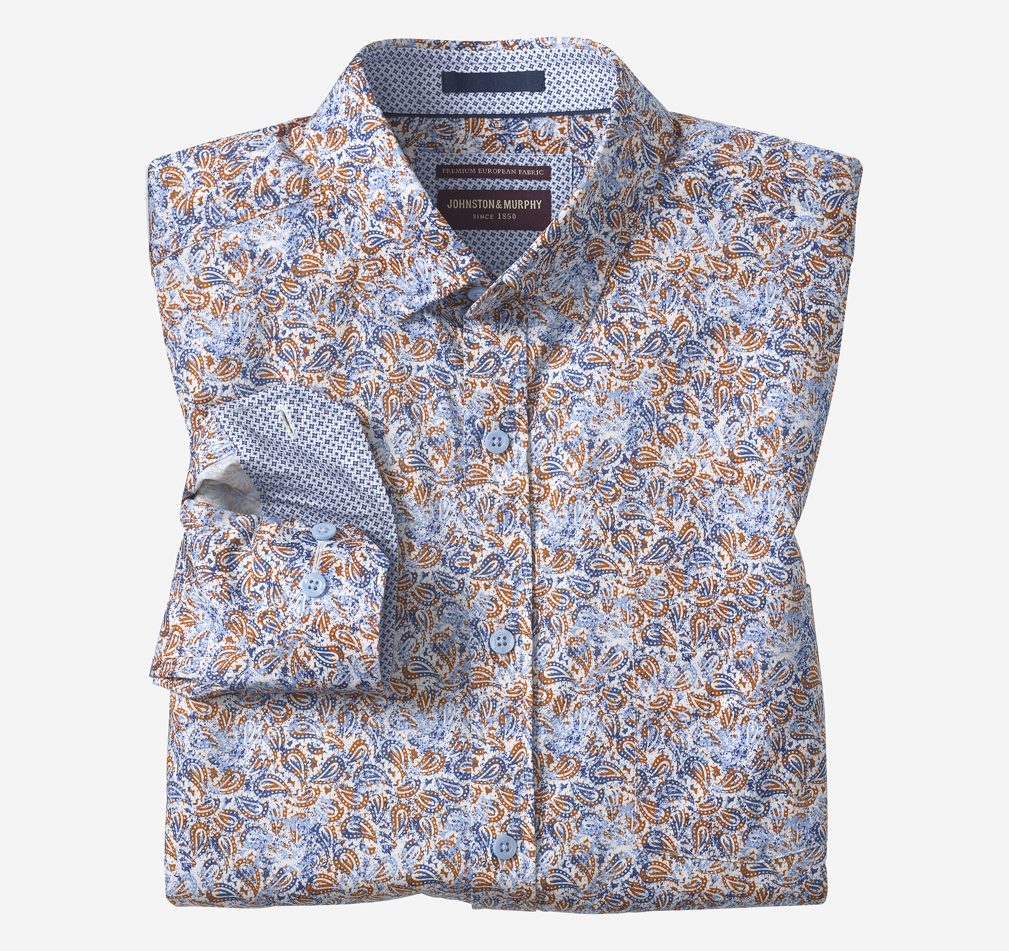 Johnston & Murphy Men's Logan Printed Long-Sleeve Shirt - Orange/Navy Paisley - Size 3XL - Regular
