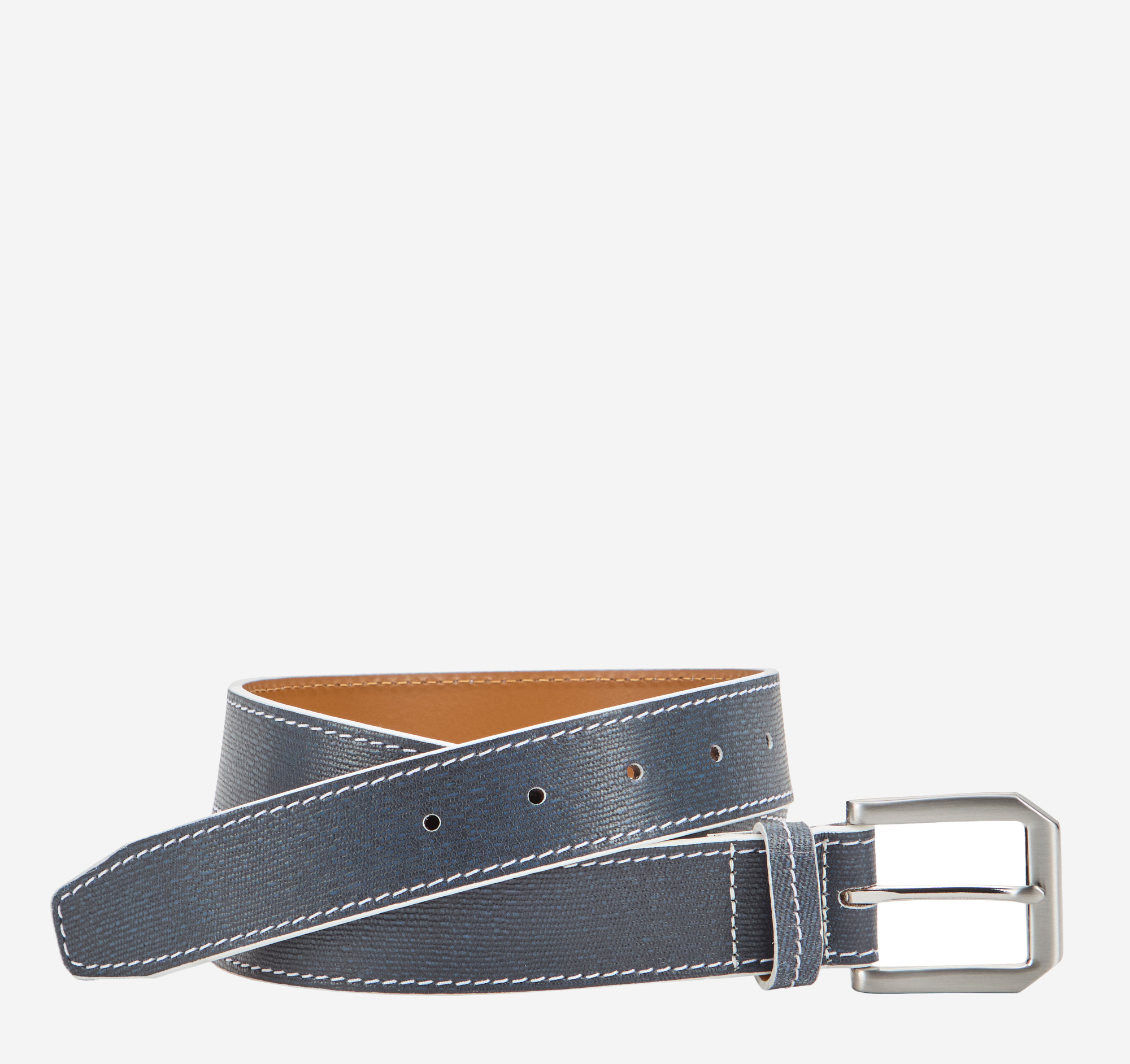 johnston & murphy White-Edged Textured Leather Belt Navy Outlet