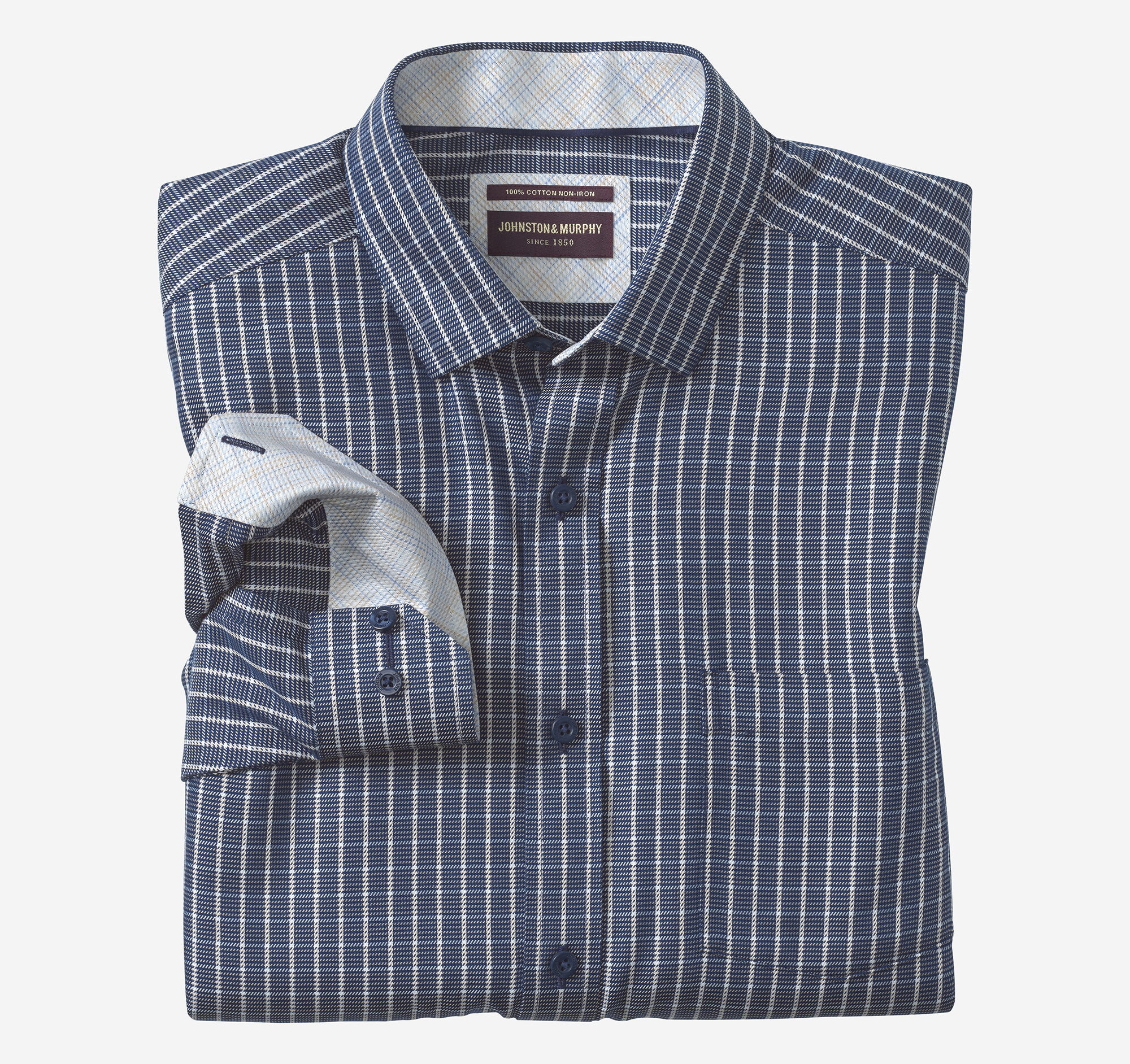 Johnston & Murphy Men's Ovation Non-Iron Dress Shirt - Navy/Tan Twill Grid - Size XXL - Regular