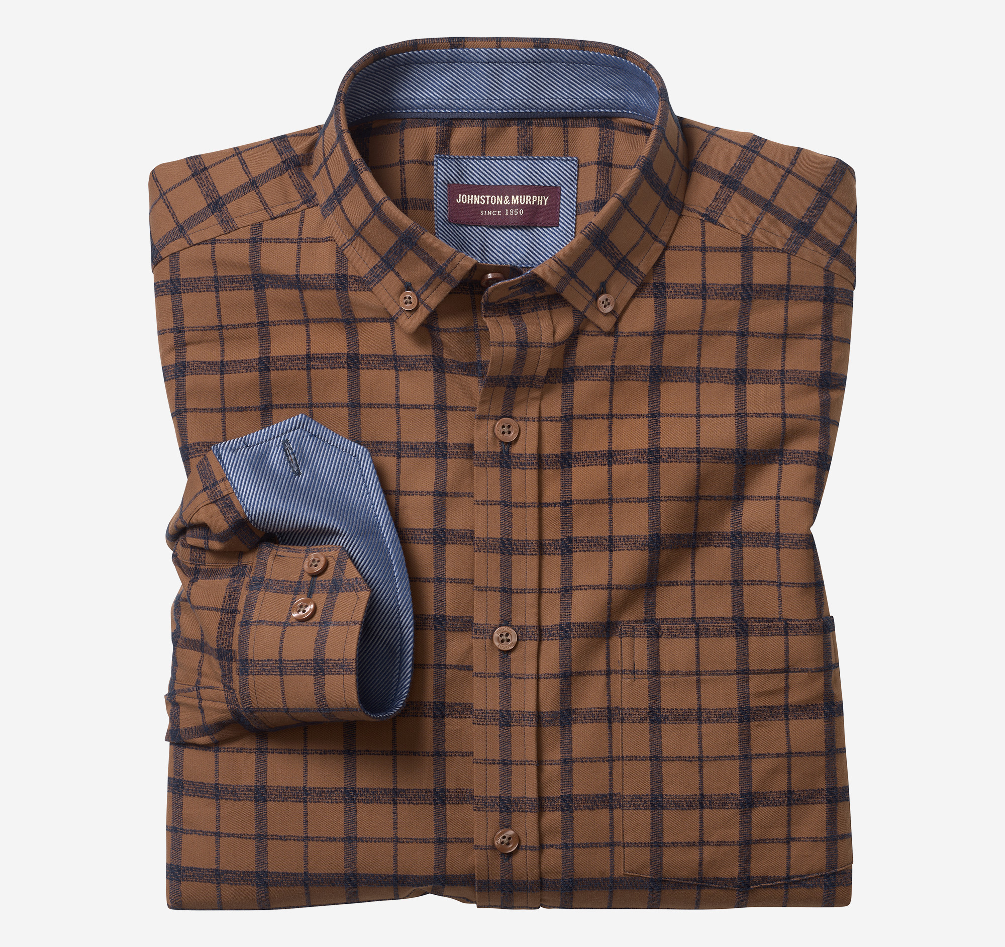 Long-Sleeve Twill Checked Shirt image number null