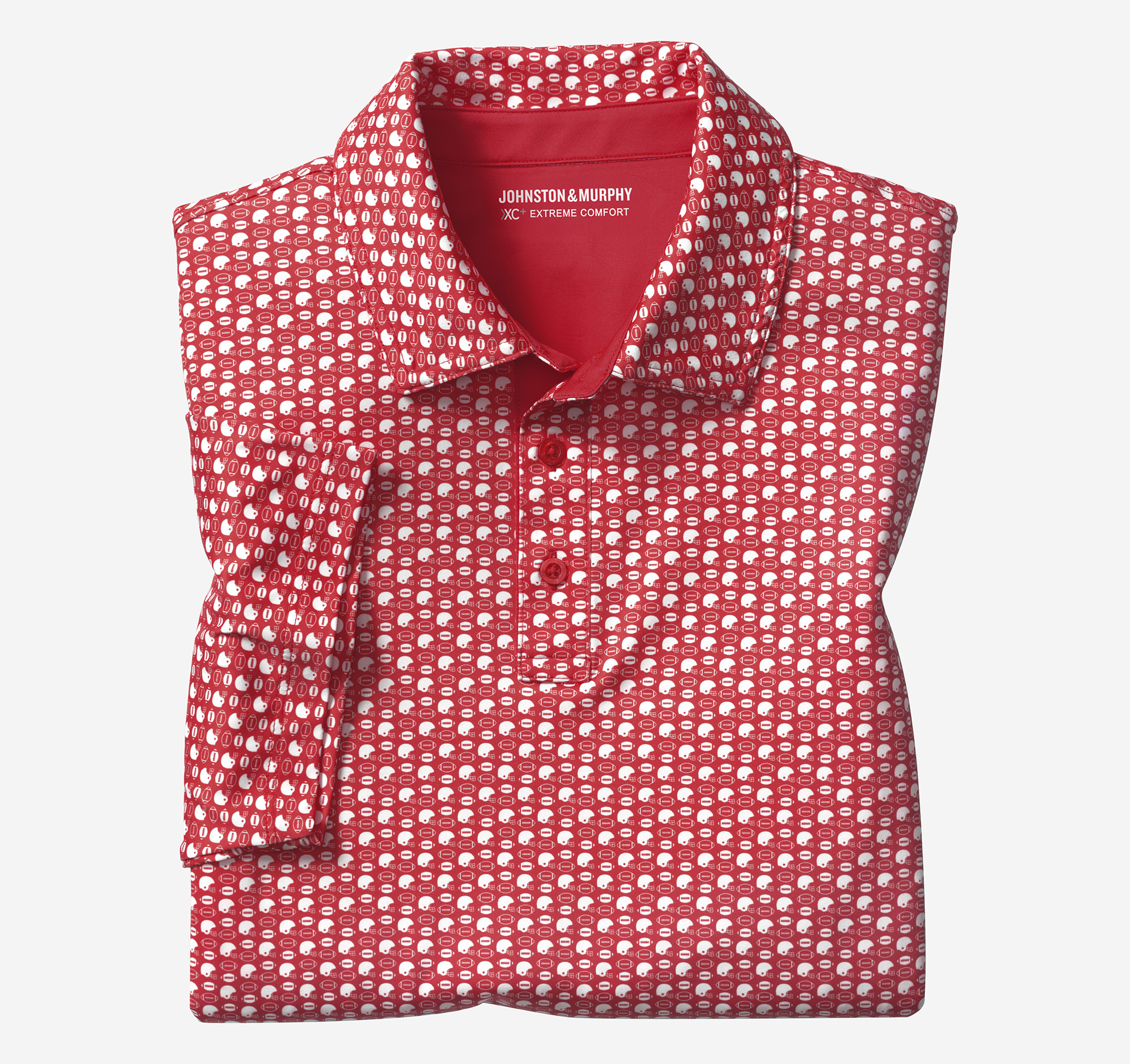 Johnston & Murphy Men's Game Day XC Helmet-and-Football Print Polo - Red - Size S - Regular