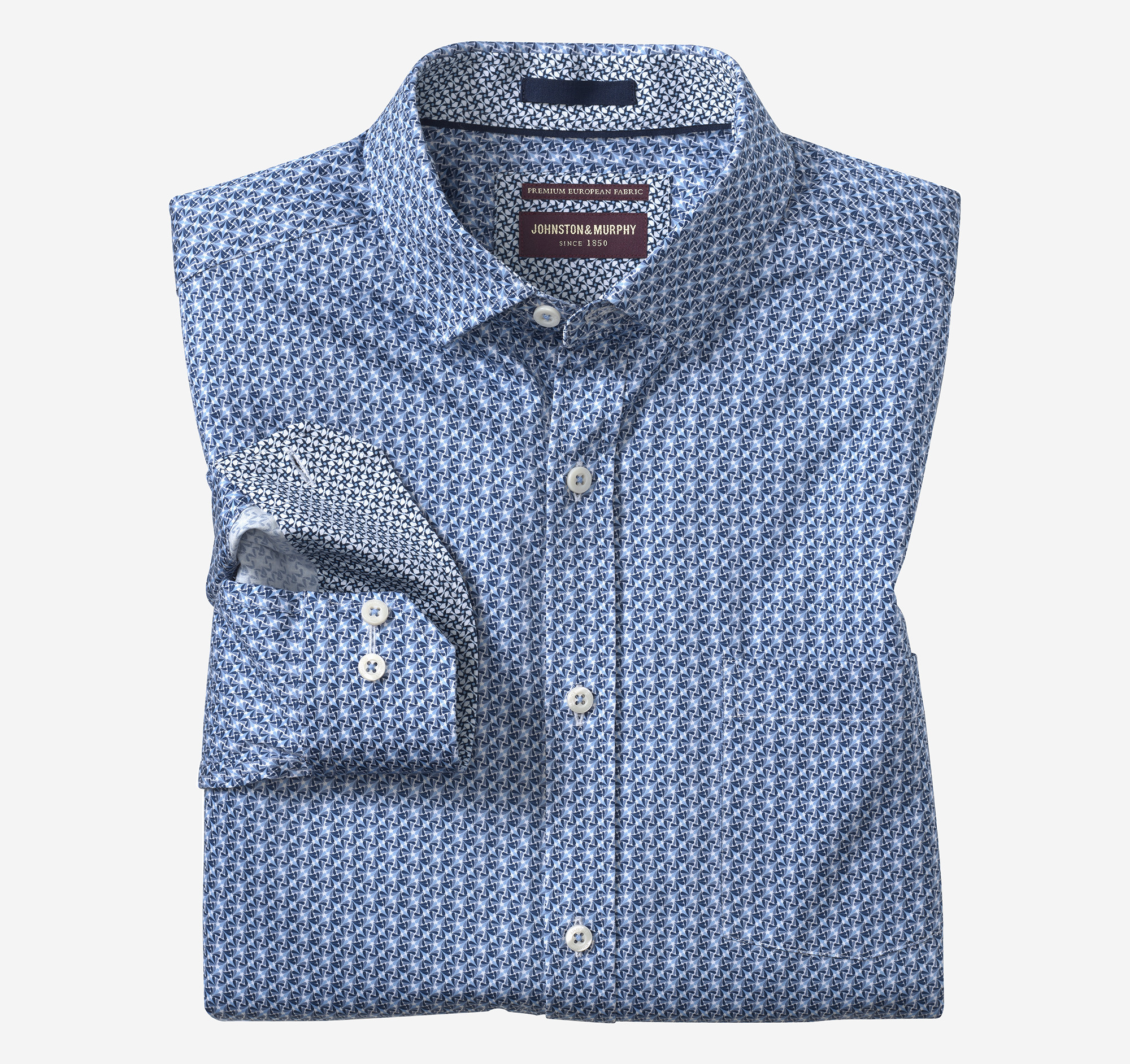 johnston & murphy Printed Cotton Shirt Blue/Navy Diamond Swirl