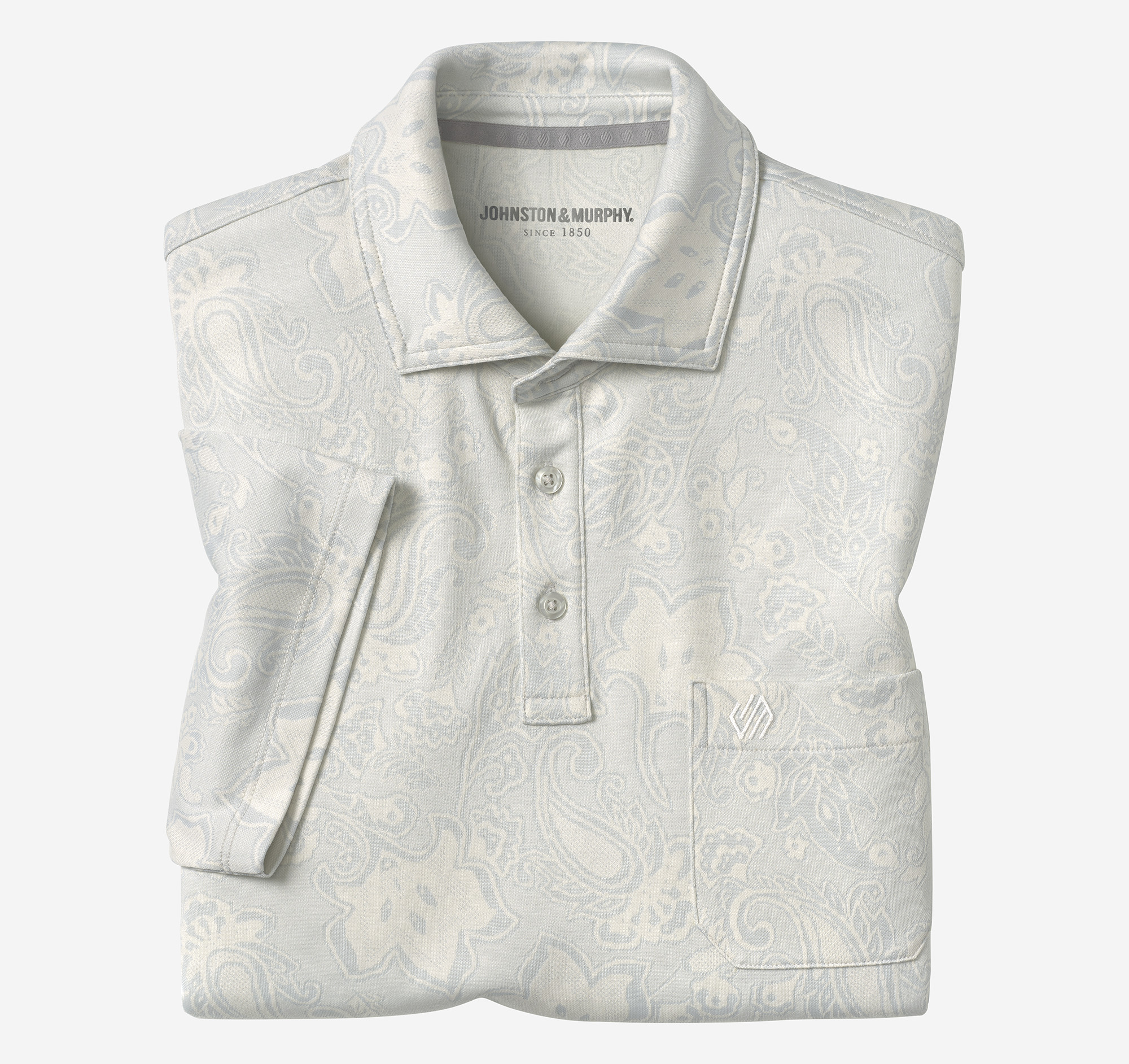 Johnston & Murphy Men's Evans Jacquard Polo - Light Gray Paisley - Size S - Regular