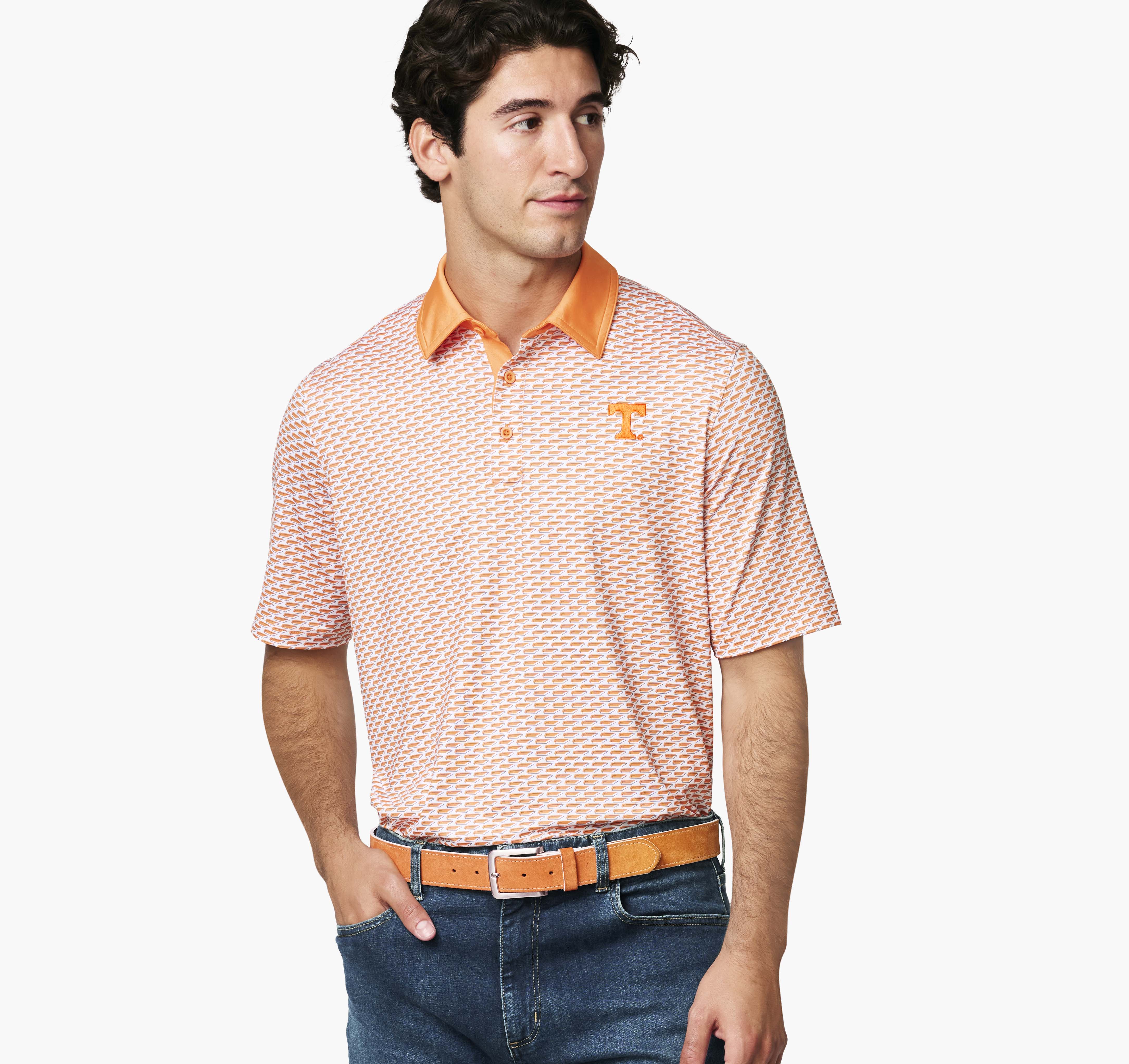 Johnston & Murphy Men's Collegiate XC State Print Polo - University of Tennessee - Orange - Size L - Regular