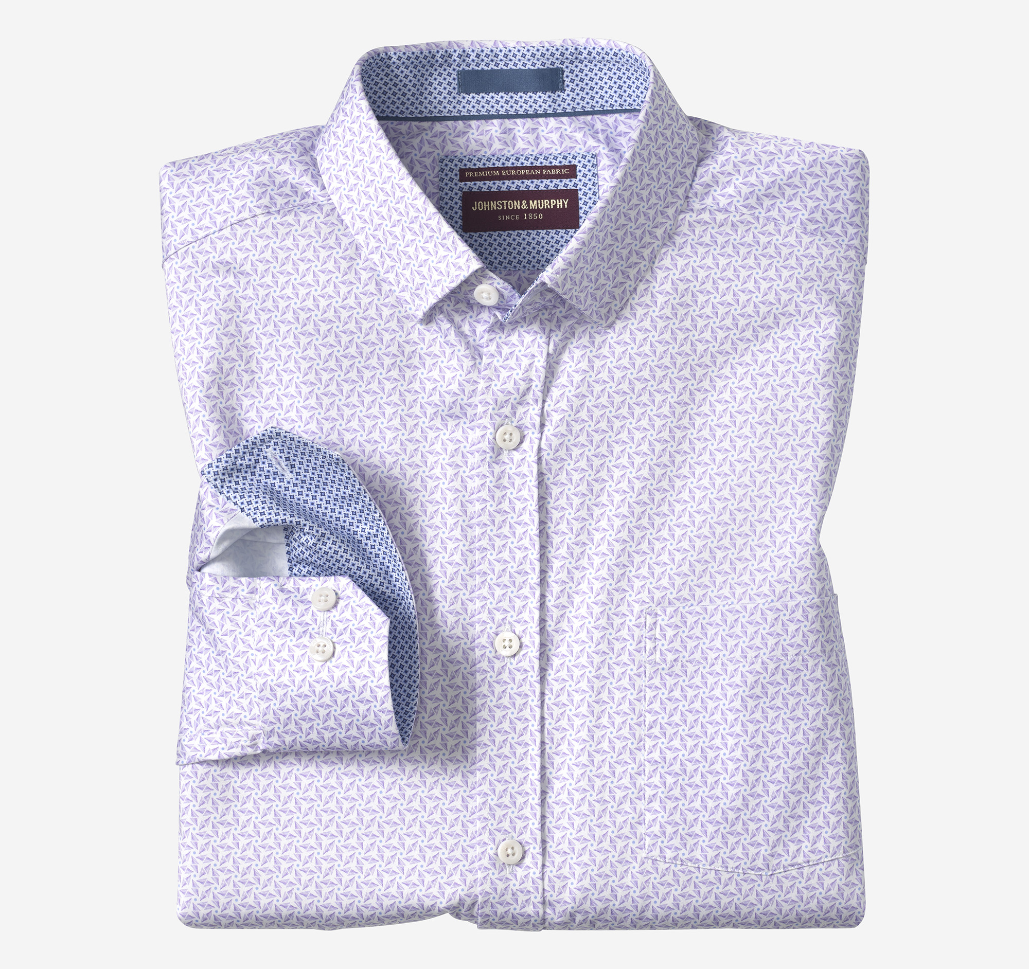 Johnston & Murphy Men's Logan Printed Long-Sleeve Shirt - Purple Pinwheel - Size M - Regular
