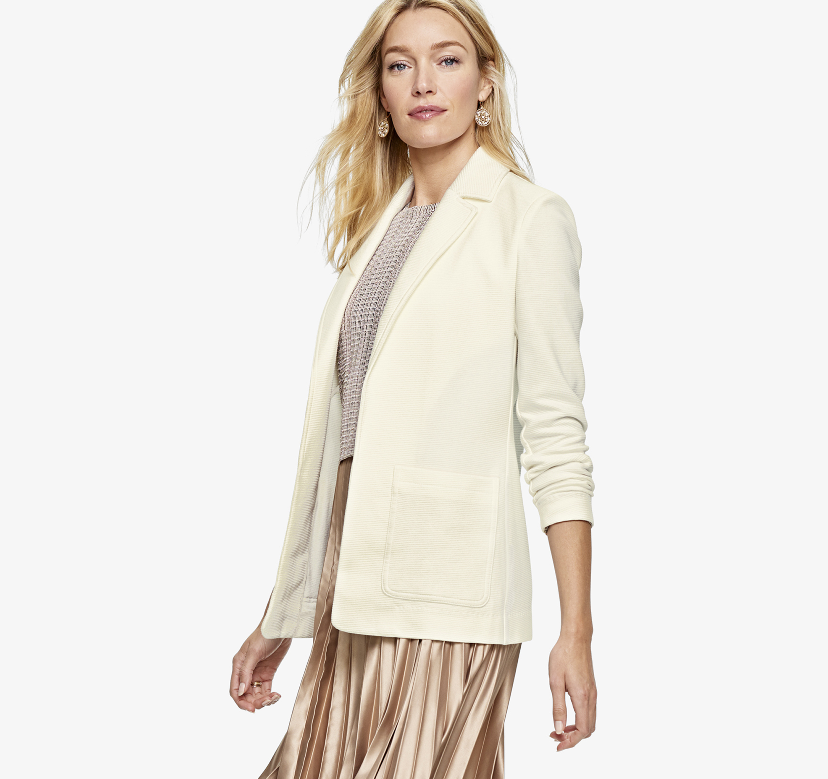 Image of Johnston & Murphy Women's Ottoman Rib Blazer - Cream - Size L