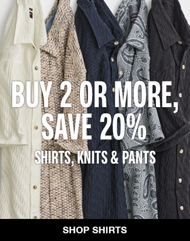 Five men's short-sleeve shirts hanging up with the words 